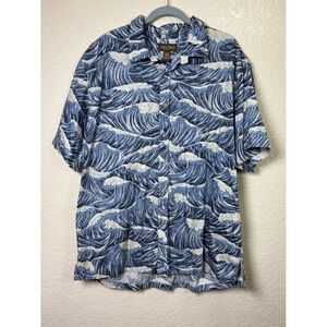 Cooke Street Hawaiian Shirt Mens XXL Blue Wave Print Button Up Short Sleeve